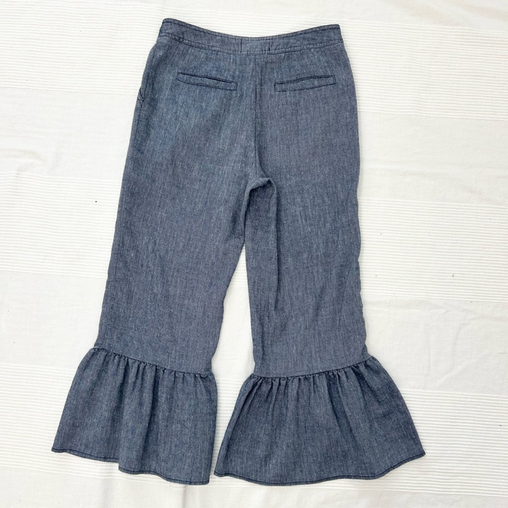 Anthropologie Ett Twa Chambray Linen Ruffle Crop Pants - Picture 15 of 16